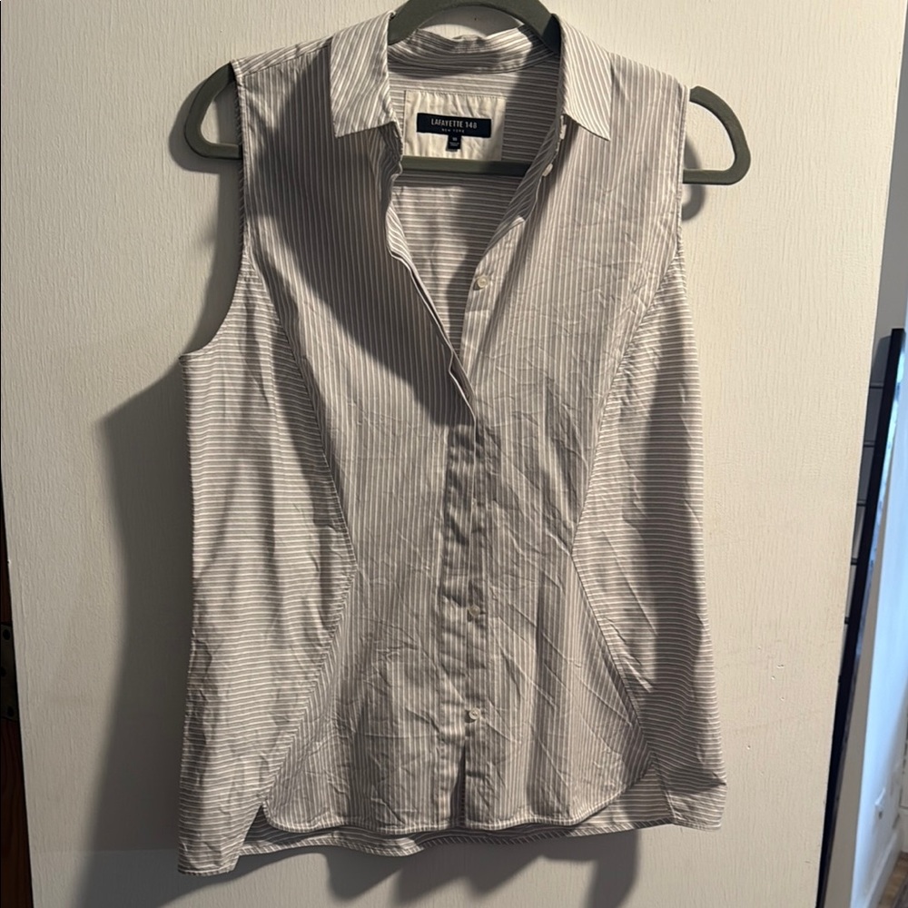 Striped Sleeveless Button-Up Shirt